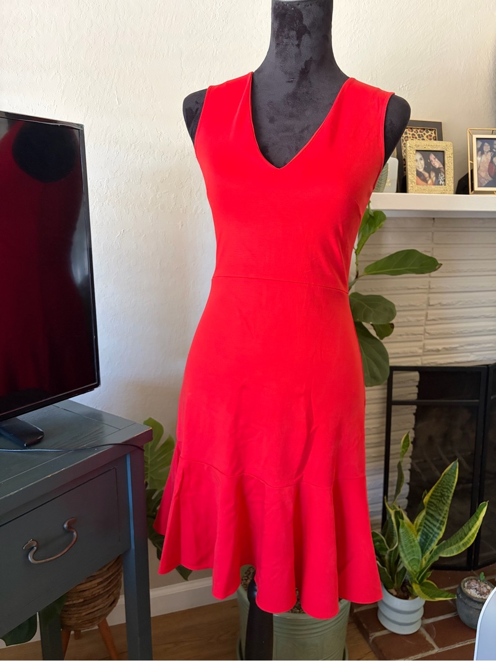 J. Crew Bright Red V-Neck Sleeveless Midi Dress